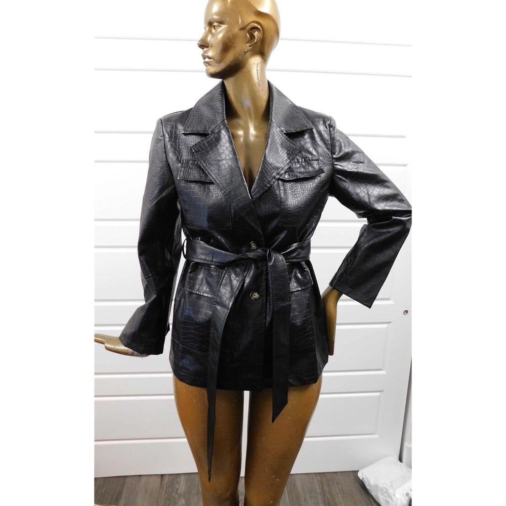 Zuiki Alligator Embossed Faux Leather Belted Jacket sz‎ L